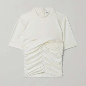 T by Alexander Wang Cream Ruched Short Sleeve Top
